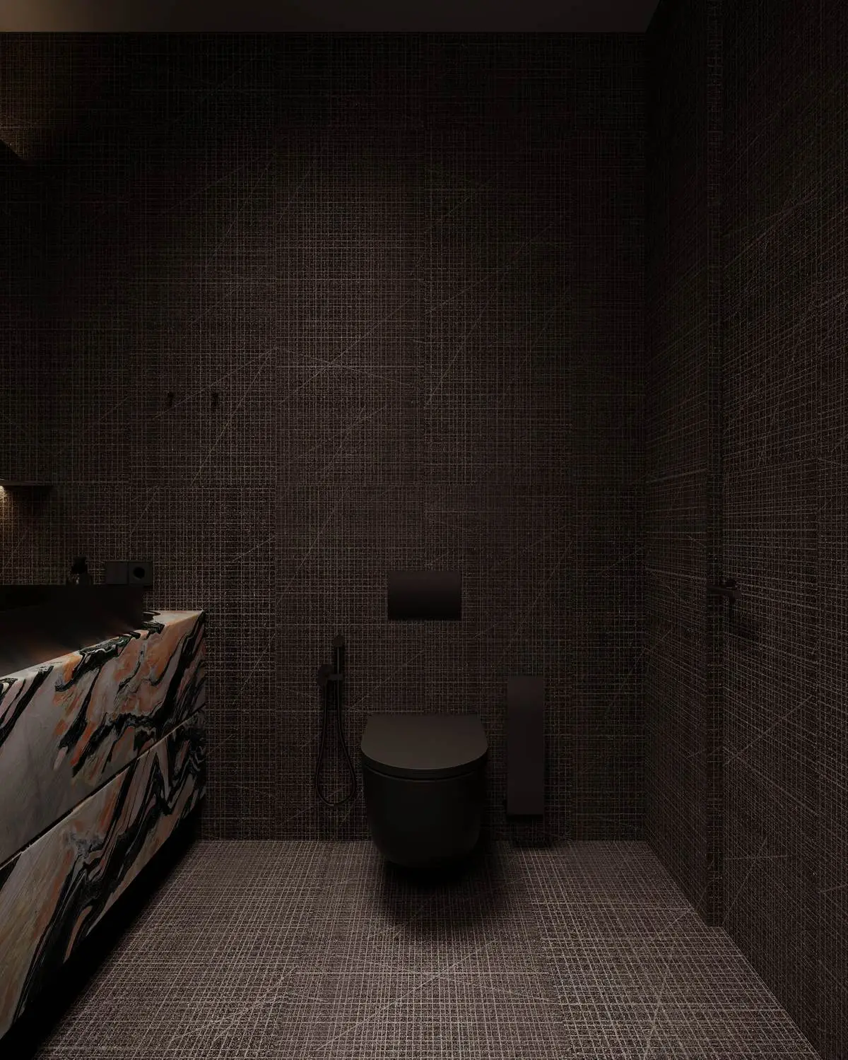 Detail of the backlit onyx bathtub finish